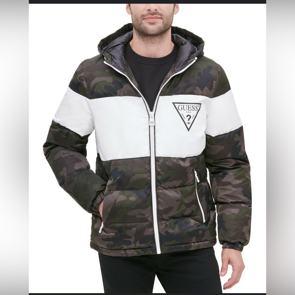 Guess Camouflage and White Puffer Jacket